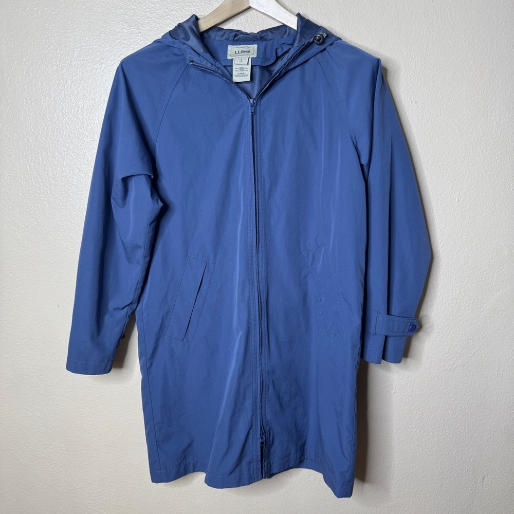 LL Bean Rain Jacket Coat Women's Small Blue Hood Full Zip